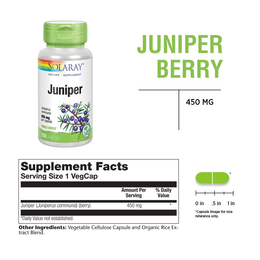 Ingredients and supplement facts for Solaray Juniper Berry 450 mg