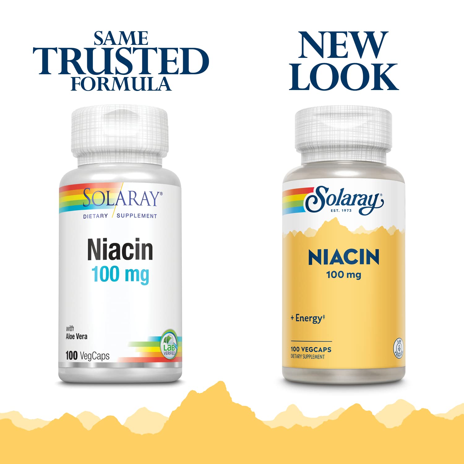 SOLARAY Niacin 100 mg label showing vegan and non-GMO claims