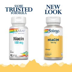 SOLARAY Niacin 100 mg label showing vegan and non-GMO claims