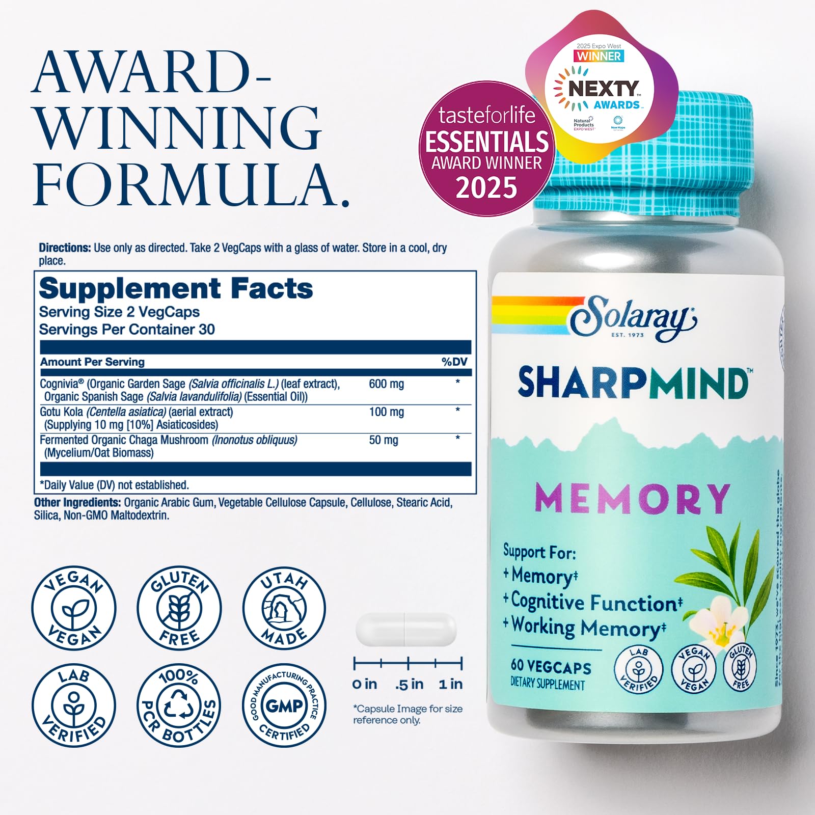 SOLARAY SharpMind Memory Formula bottle on white background