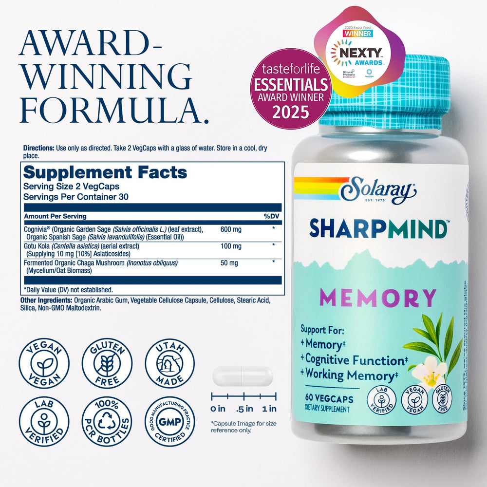 SOLARAY SharpMind Memory Formula bottle on white background