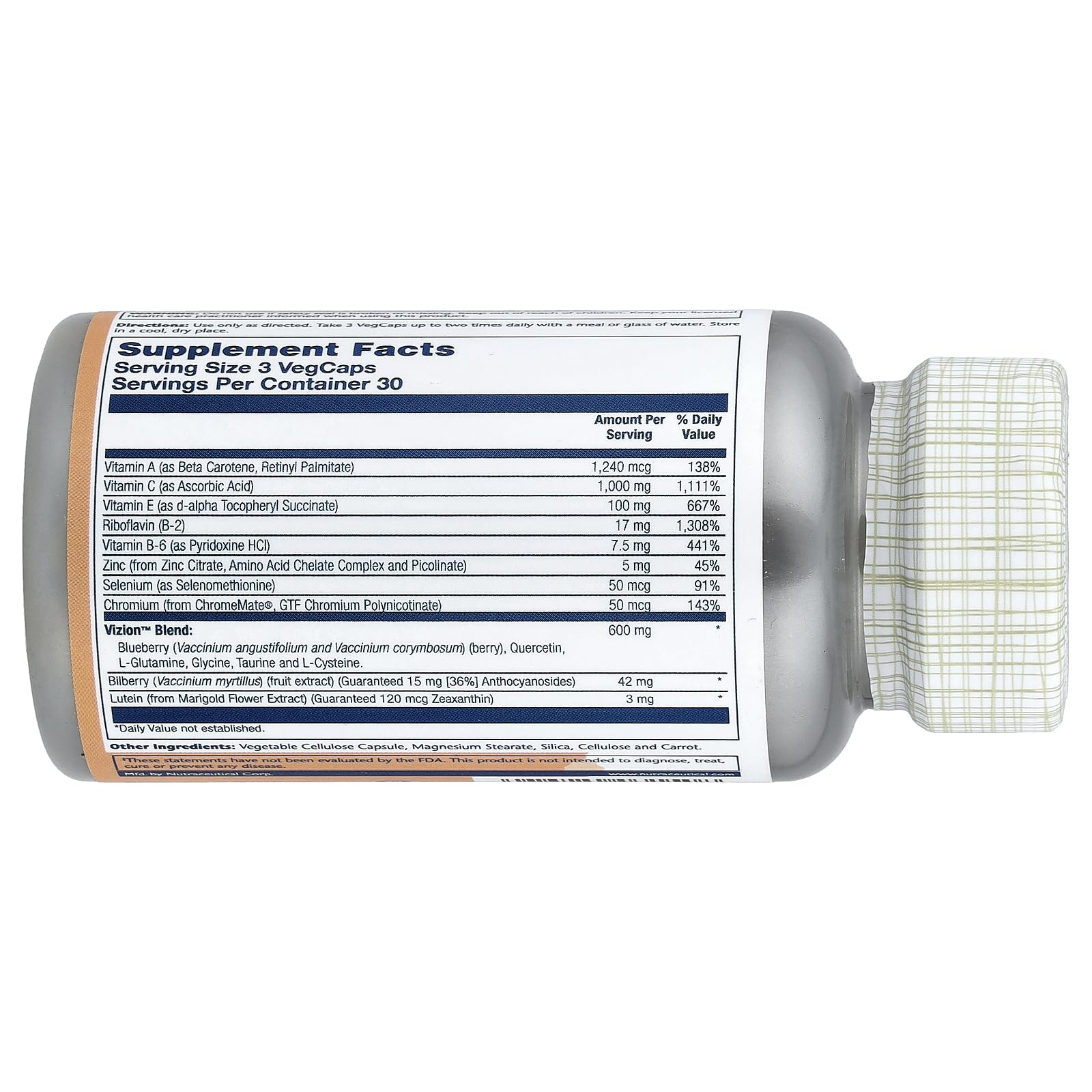 SOLARAY Vizion Veg Cap bottle label close-up