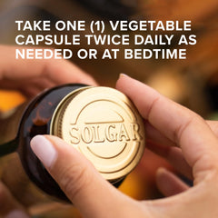 Icons showing non-GMO vegan kosher gluten-free status for Solgar 5-HTP