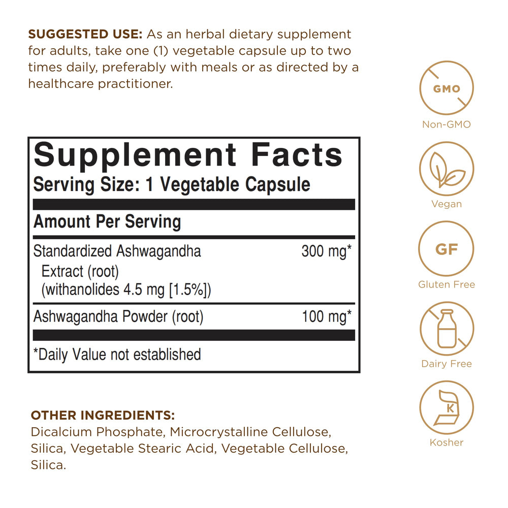 Close-up of Standardized Full Potency (SFP) on Solgar Ashwagandha label