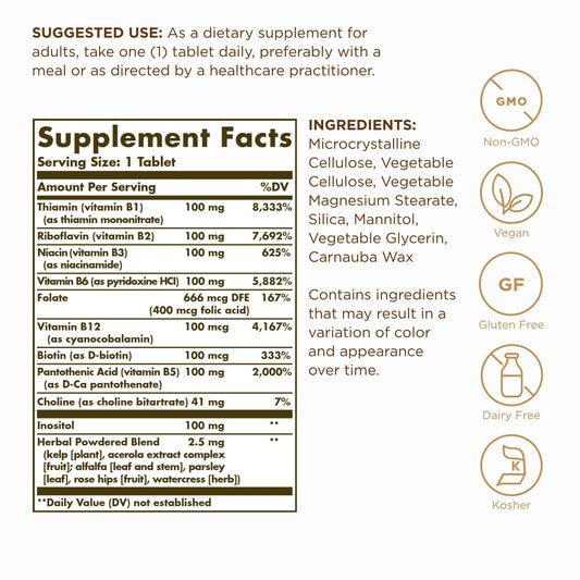 Solgar B-Complex 100 bottle side label