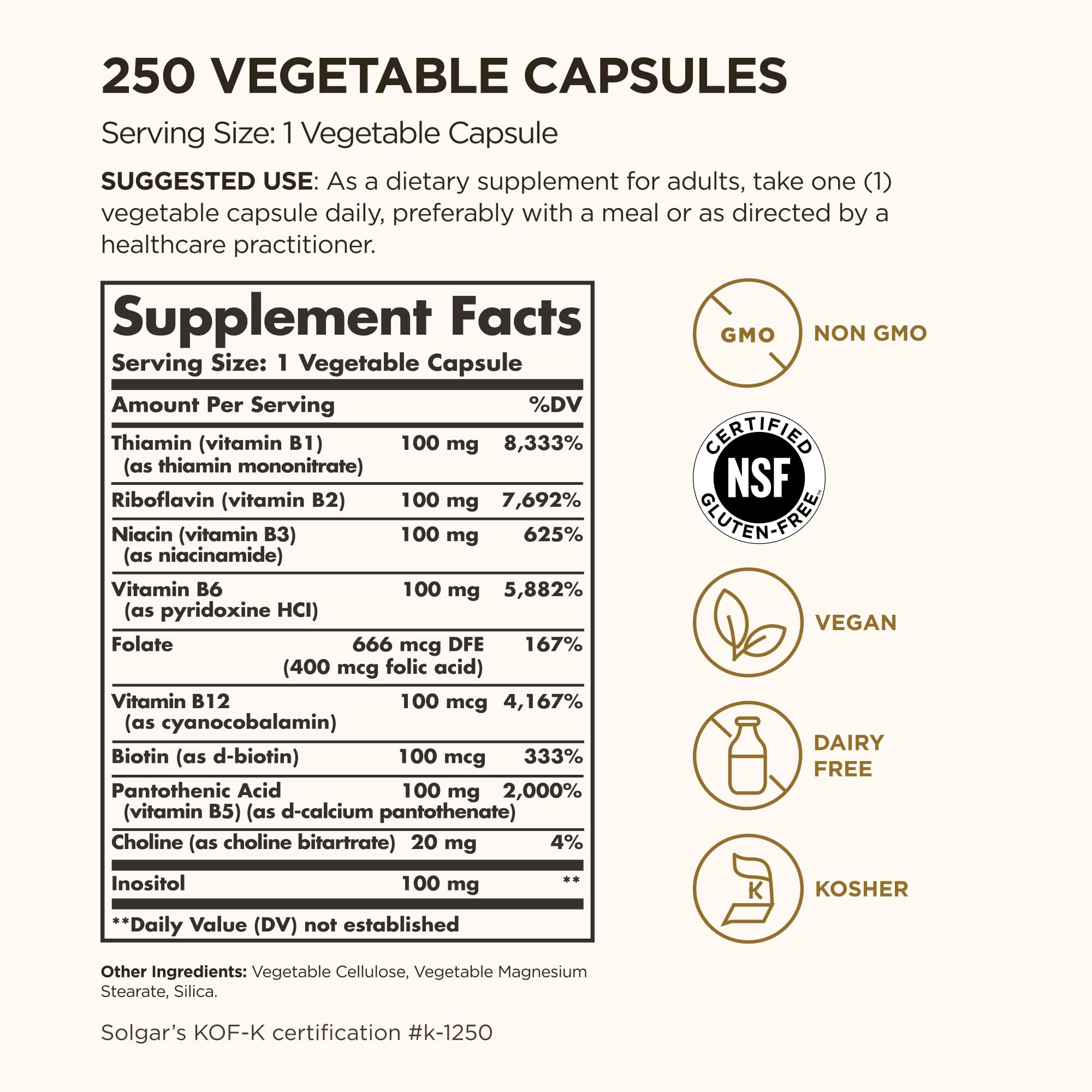 Close-up of Solgar B-Complex 100 label details