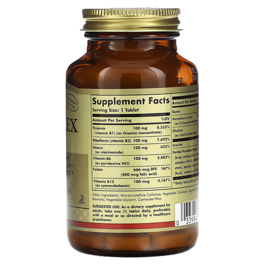 Solgar B-Complex 100 tablets close-up in bottle