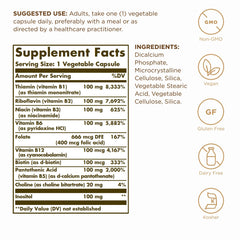 Capsules close-up showing Solgar B-Complex 100, convenient daily wellness use.