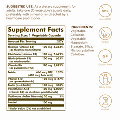 Nutrition facts label on Solgar B-Complex 100
