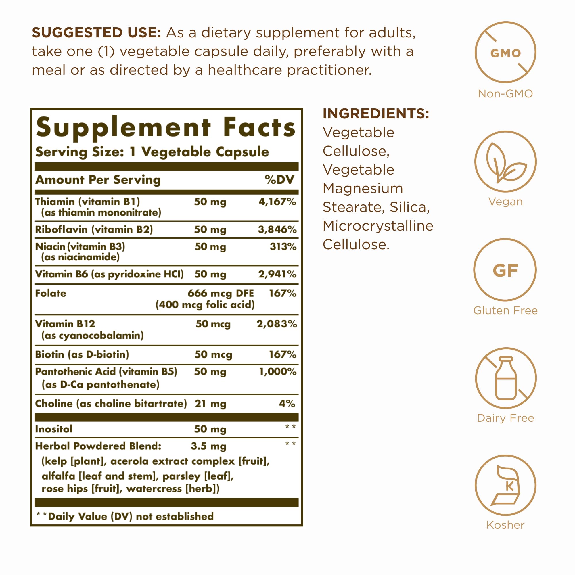 Solgar B-Complex 50 bottle - back label