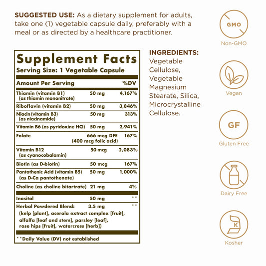 Solgar B-Complex 50 bottle - back label