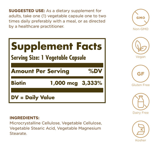Biotin 1000 mcg vegetable capsules close-up