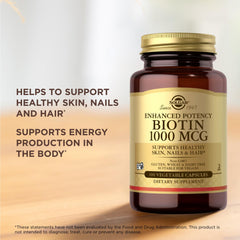 Solgar Biotin 1000 mcg bottle on a clean surface