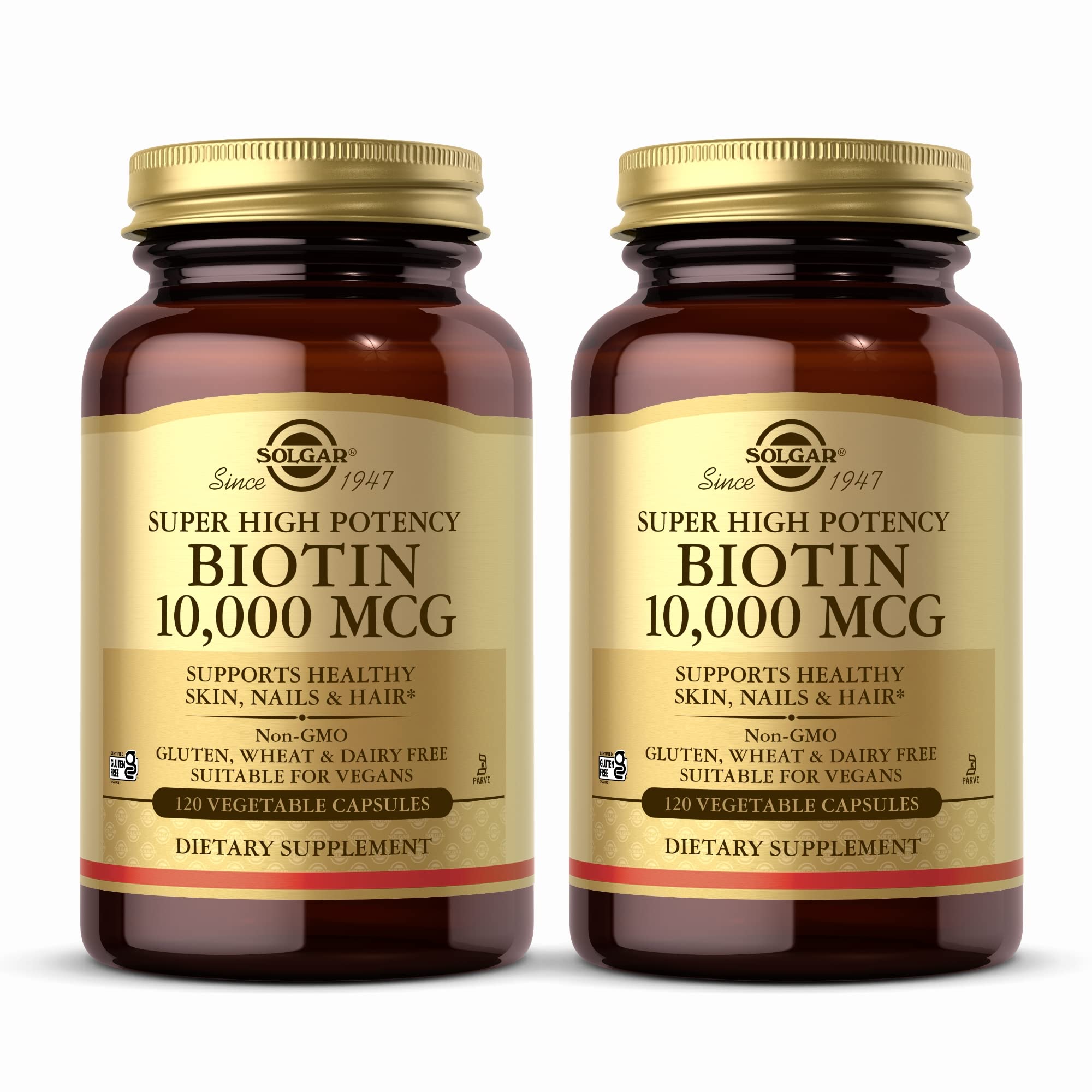Solgar Biotin 10,000 mcg bottle and capsules
