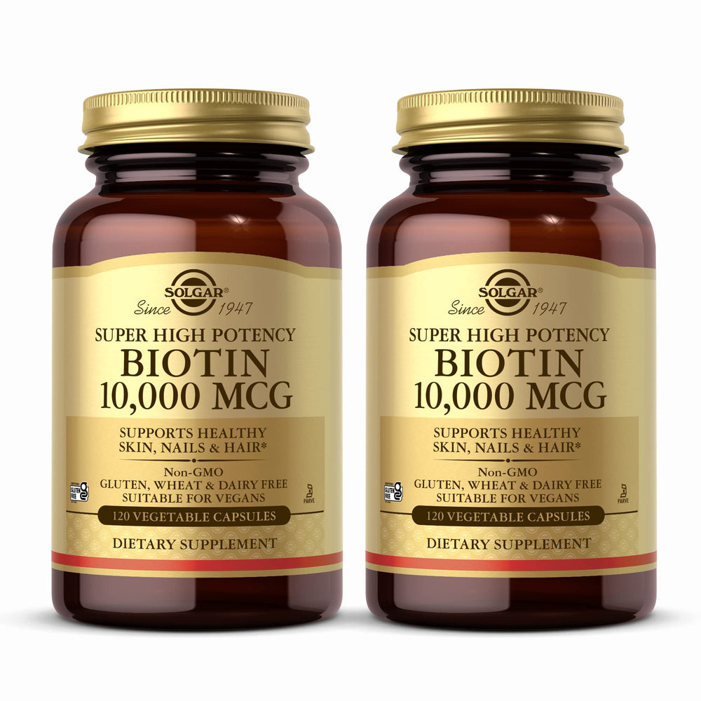 Solgar Biotin 10,000 mcg bottle and capsules