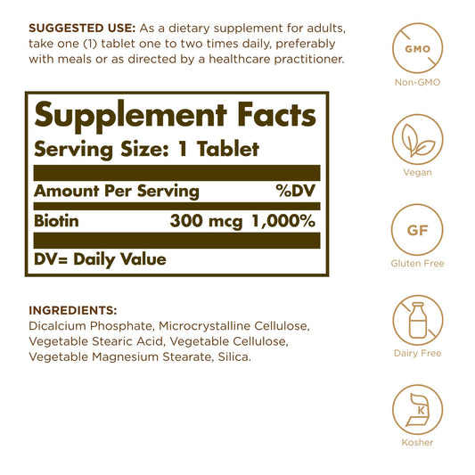 Biotin 300 mcg tablets in 3 x 100-count package
