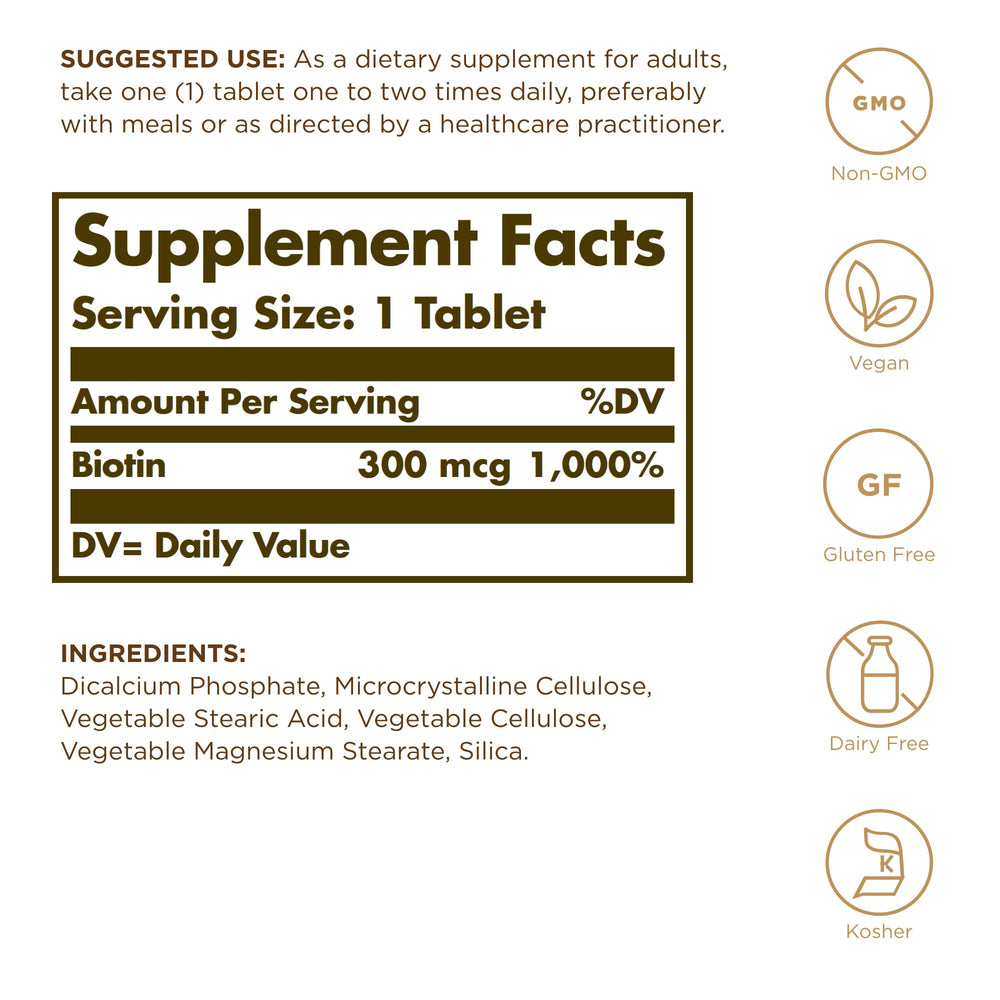 Solgar Biotin 300 mcg bottle back label – 2-pack