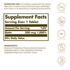 Solgar Biotin 300 mcg bottle back label – 2-pack