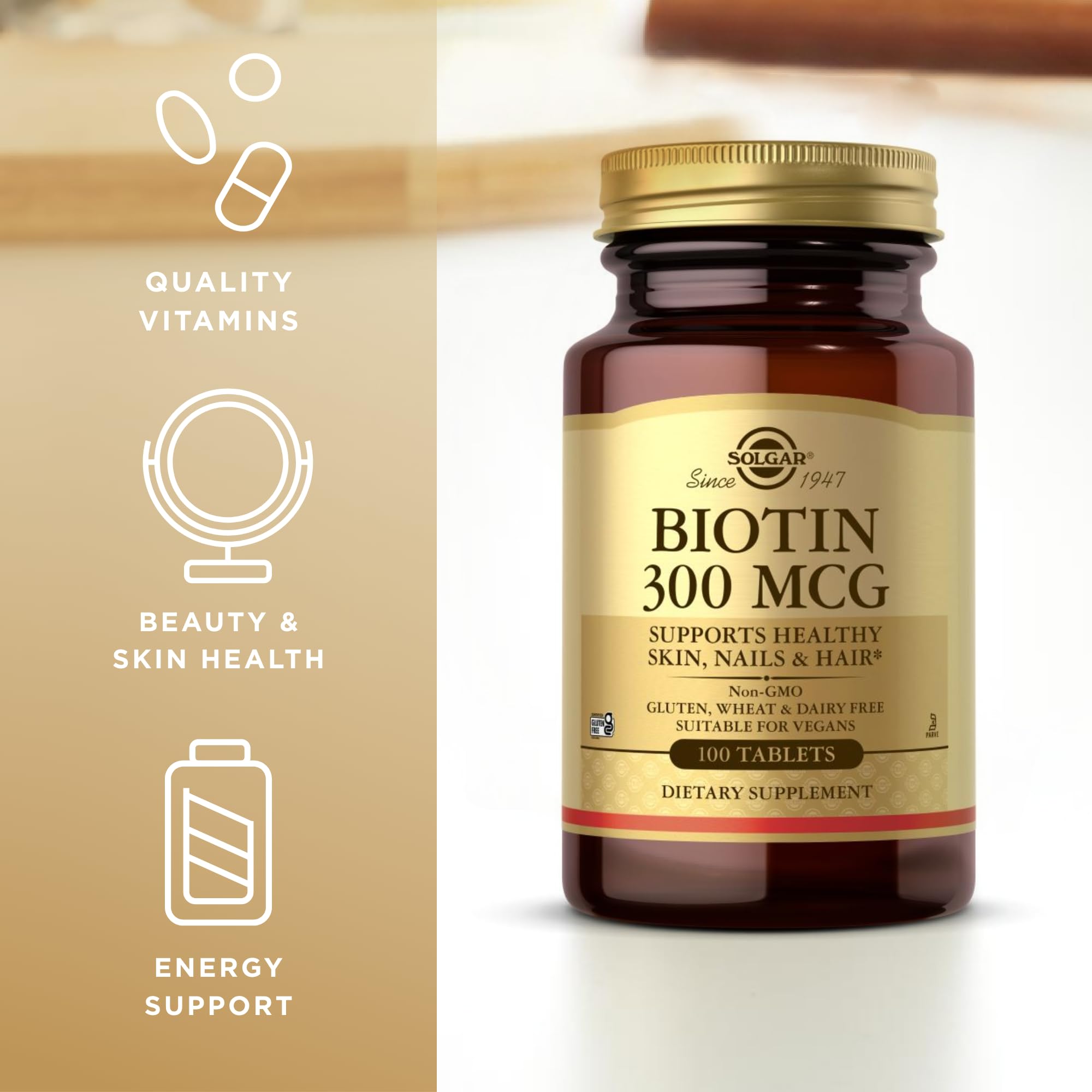 Nutrition facts panel for Solgar Biotin 300 mcg
