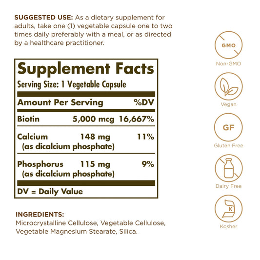 Solgar Biotin 5000 mcg bottle close-up