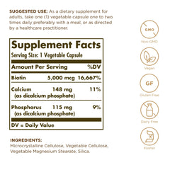 Solgar Biotin 5000 mcg bottle close-up