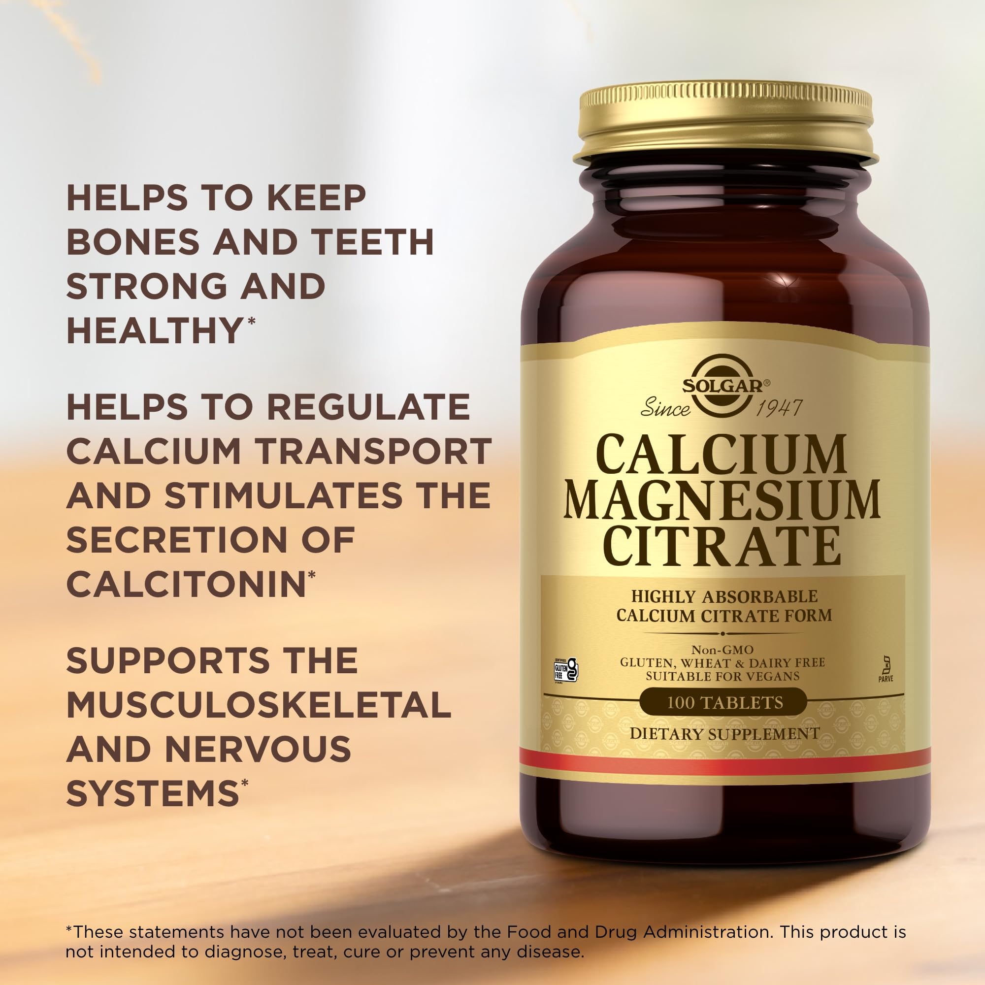 Nutritional information panel for Solgar Calcium Magnesium Citrate