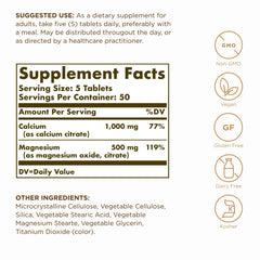 Close-up of Solgar Calcium Magnesium Citrate label
