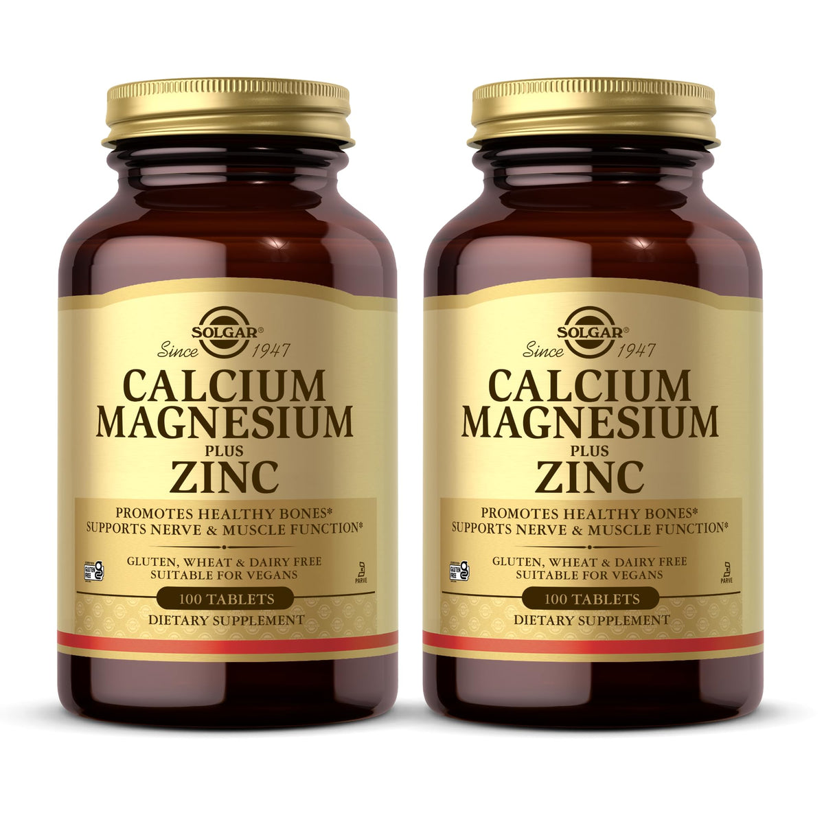 Solgar Calcium Magnesium Plus Zinc two-pack bottle and packaging