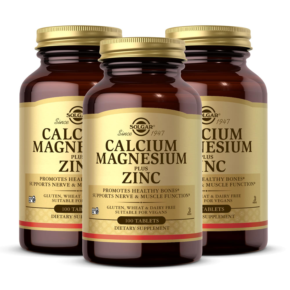 Solgar Calcium Magnesium Plus Zinc 3-Pack bottle and label