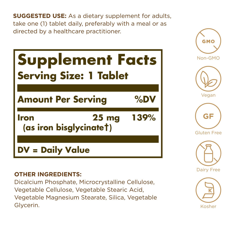 Solgar Chelated Iron 100 tablets – side view
