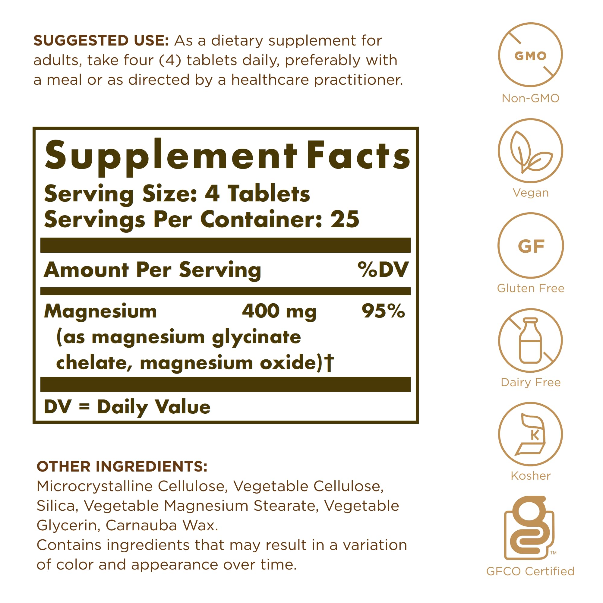 Close-up of Solgar Chelated Magnesium bottle label