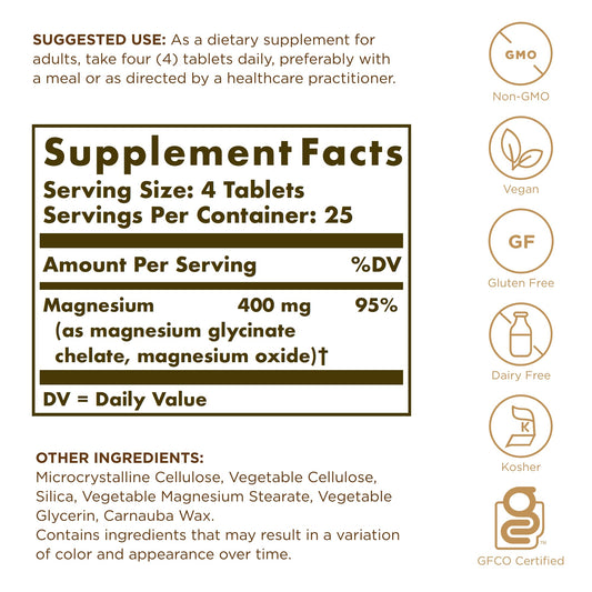 Close-up of Solgar Chelated Magnesium bottle label