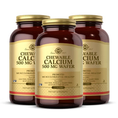 Front view of Solgar Chewable Calcium 500 mg 120 wafers in pack of 3