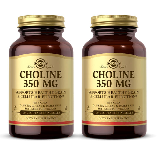 Solgar Choline 350 mg bottle with 100 Vcaps, 2-pack
