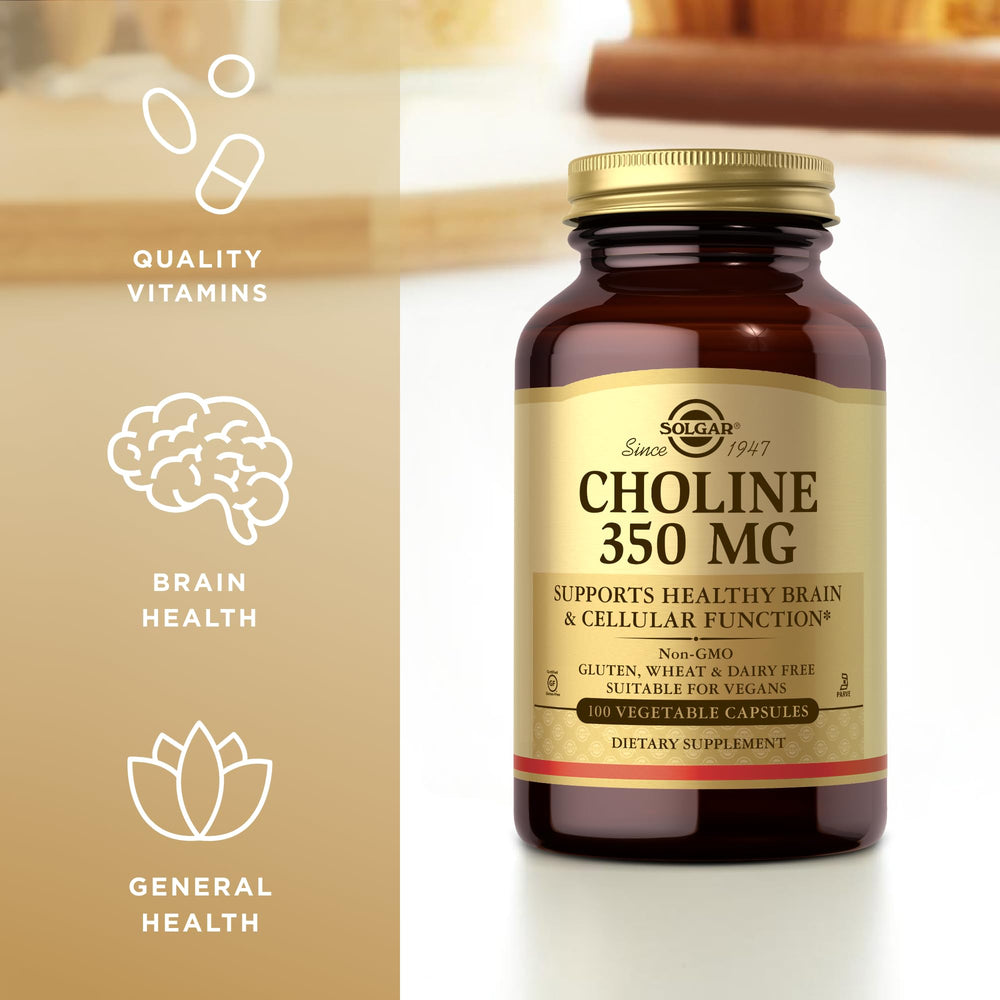 Solgar Choline 350 mg bottle with cap off