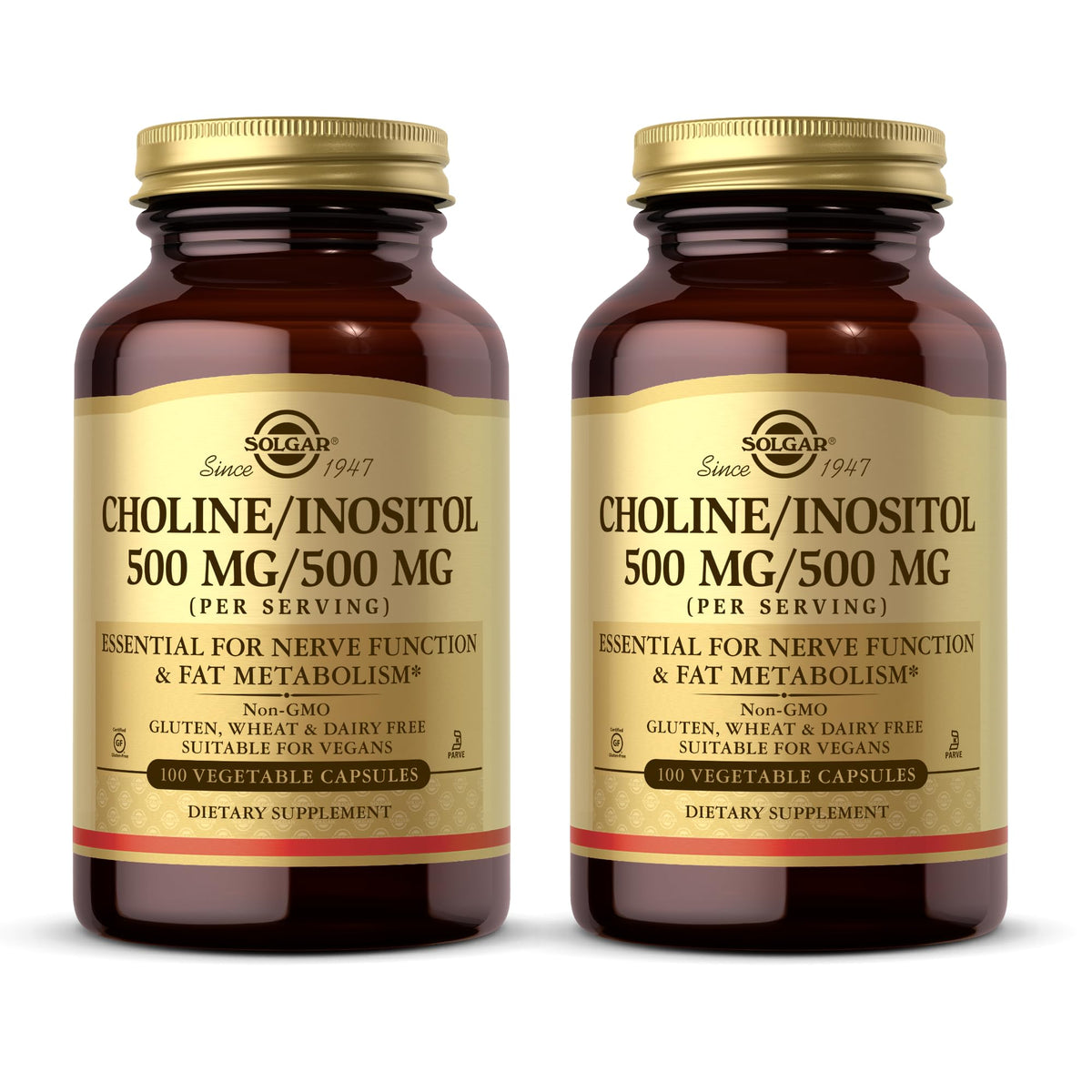 Solgar Choline/Inositol 500 mg capsules, pack of 2 front view