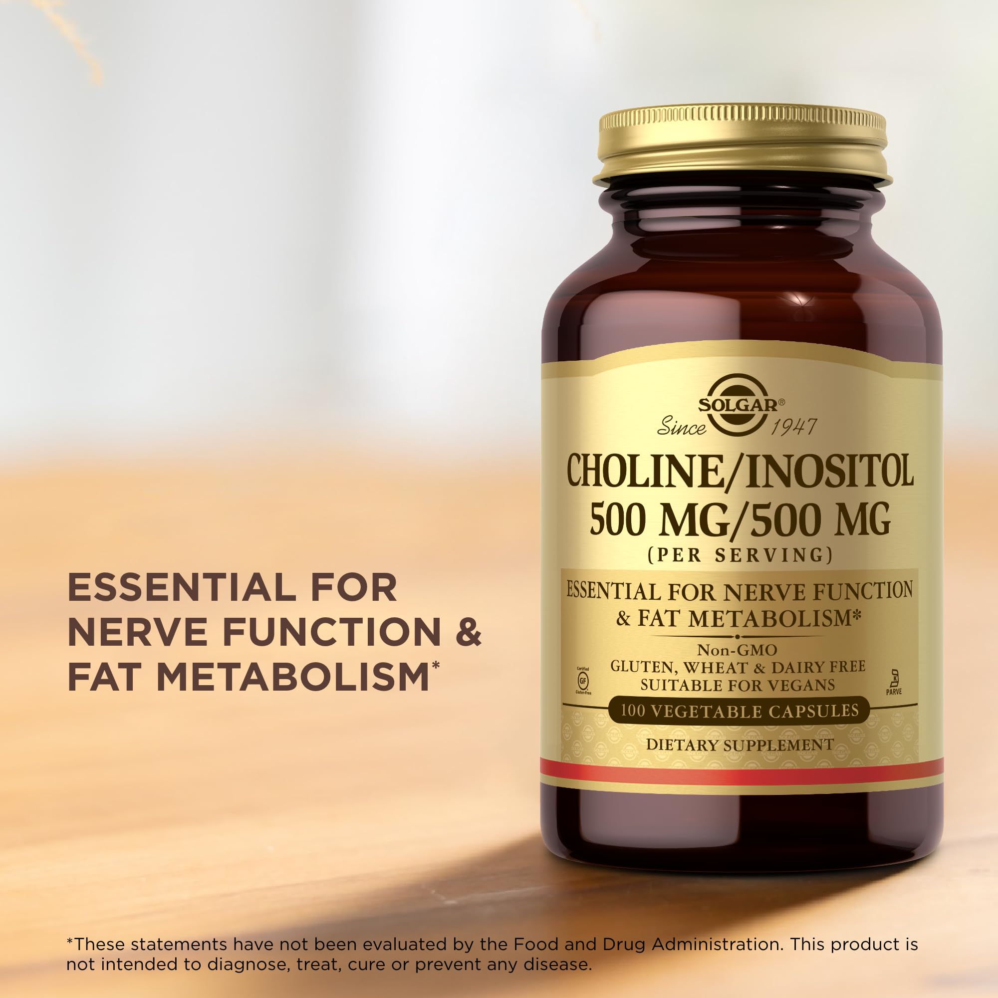 Solgar Choline/Inositol 3-pack packaging with capsules
