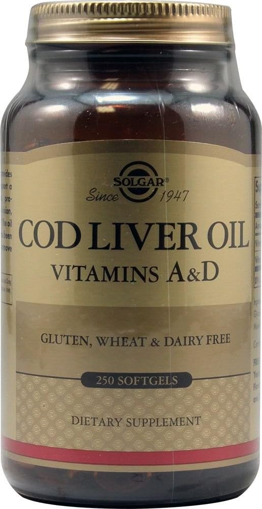 Close-up of dosage information on Solgar Cod Liver Oil label