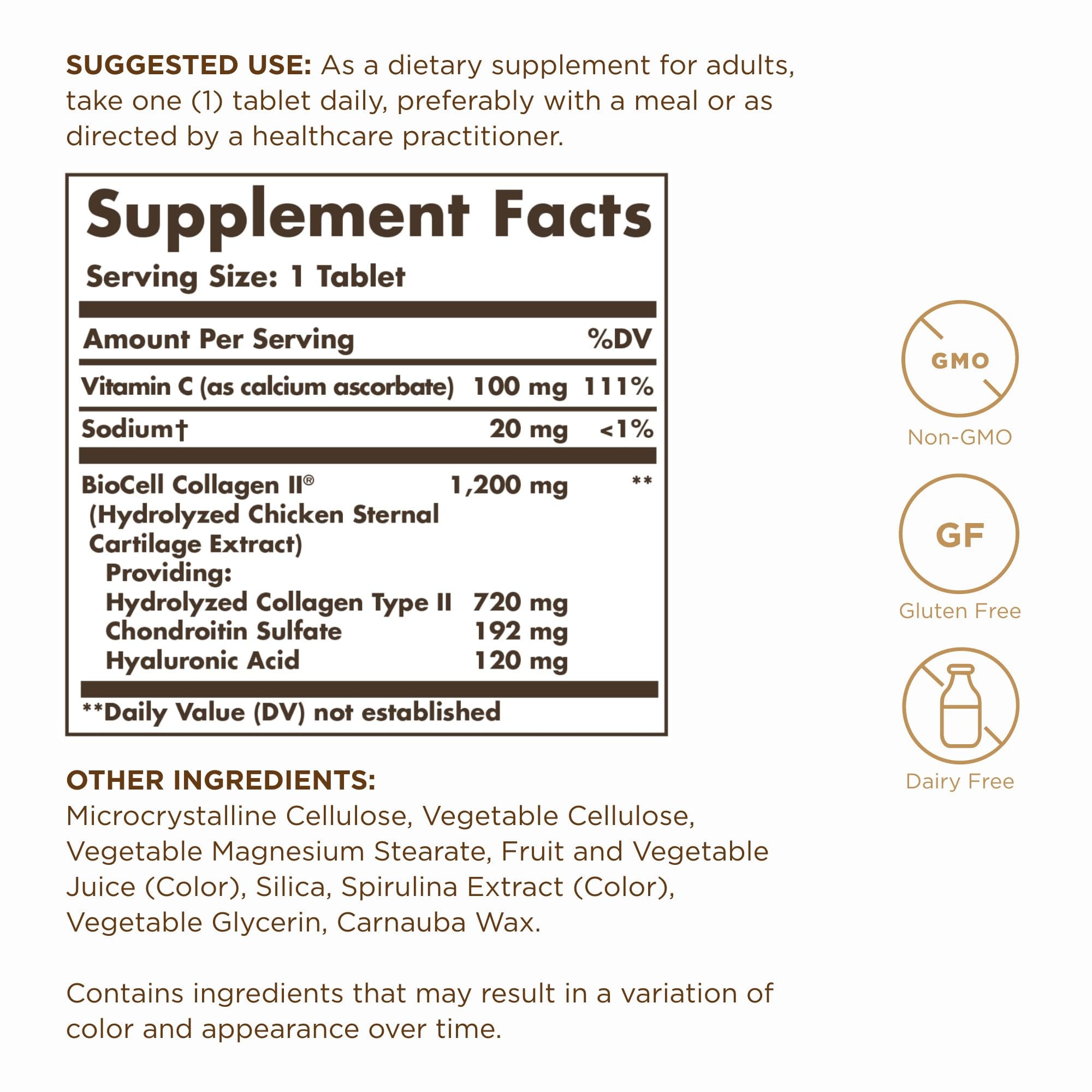 Solgar Collagen Hyaluronic Acid Complex label highlights