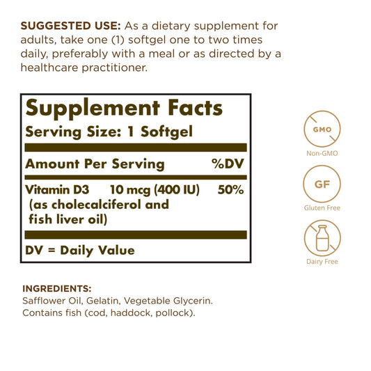 Solgar Vitamin D3 softgels for immune support