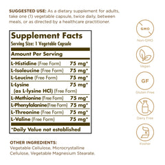 Front view of Solgar Essential Amino Complex bottle with label