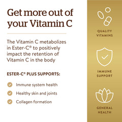 Non-GMO, vegan and gluten free label on Solgar Ester-C bottle