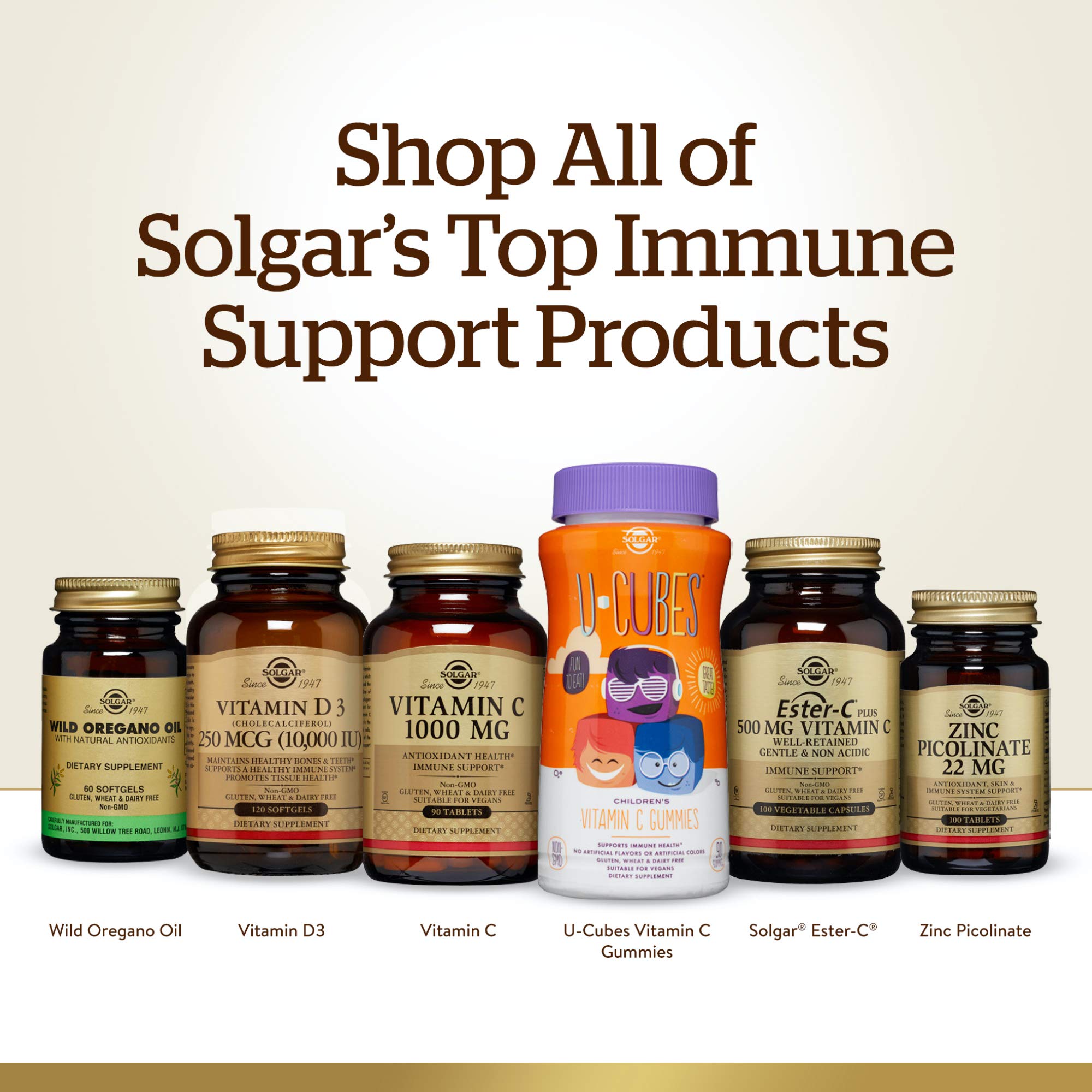 Solgar Ester-C Plus 1000 mg Vitamin C tablets on a wooden surface