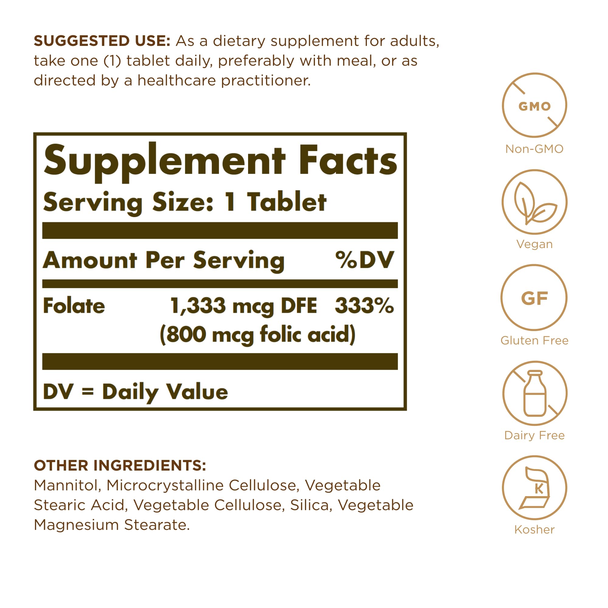 Close-up of Solgar Folate tablets showing body-ready Metafolin form