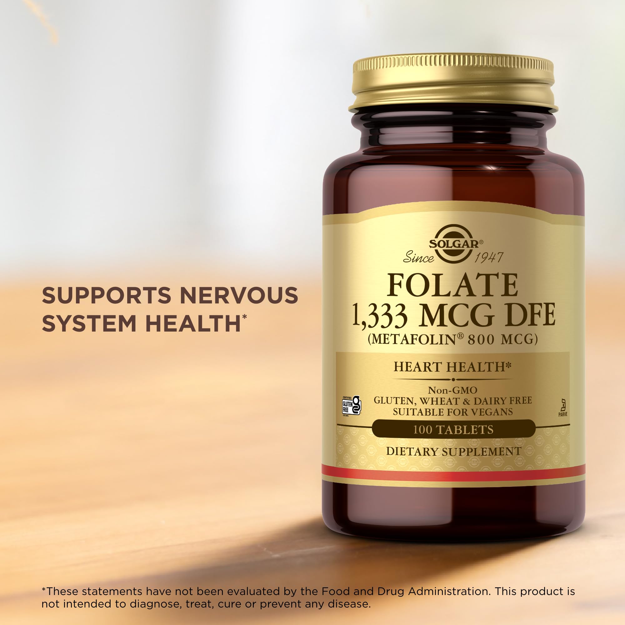 Vegan-friendly Solgar Folate prenatal vitamin packaging