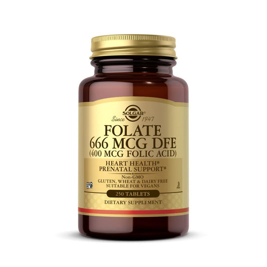Solgar Folate 666 mcg DFE bottle with 250 tablets