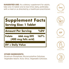 Solgar Folate 666 mcg DFE bottle – label close-up