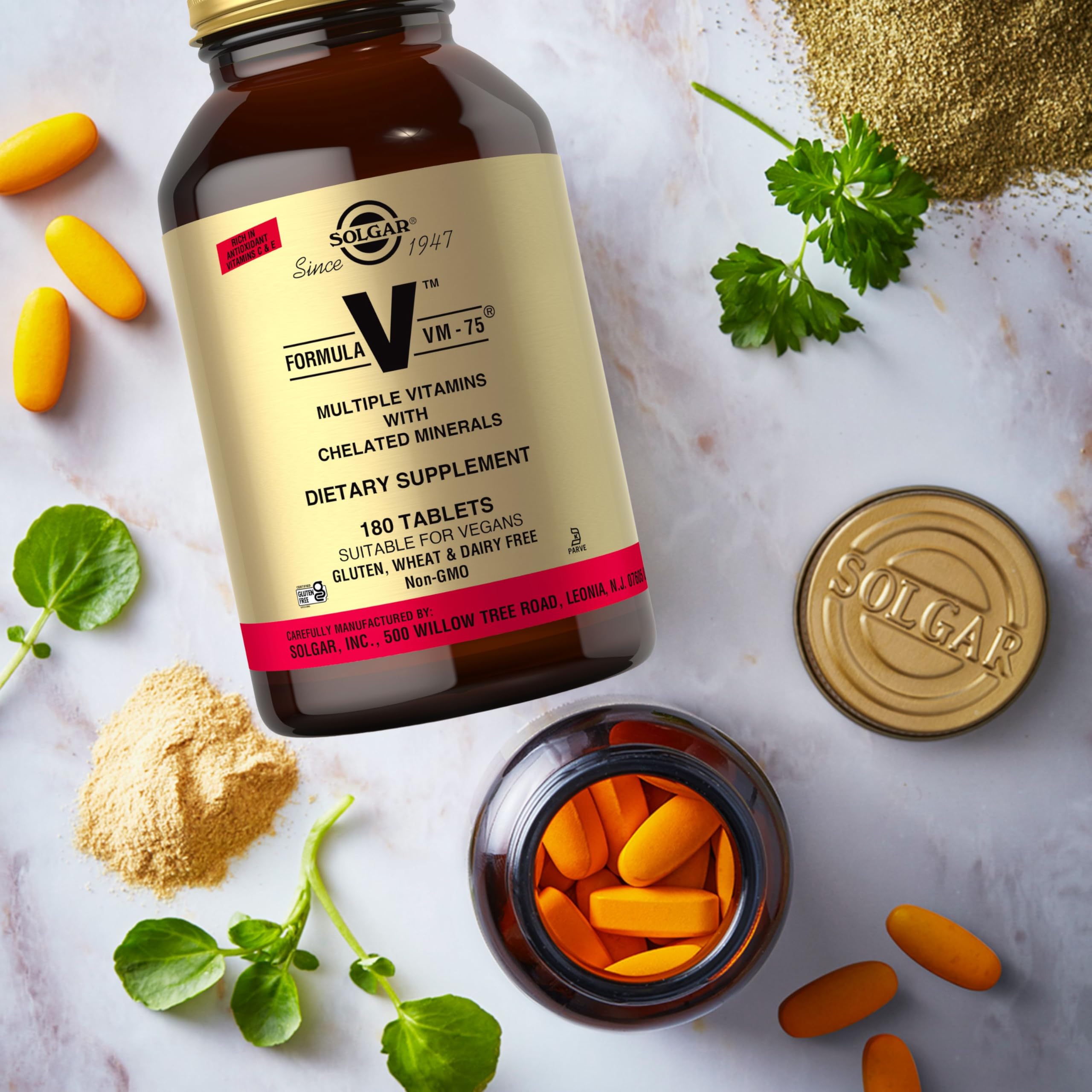 Solgar Formula VM-75 kosher symbol on label highlights dietary compliance