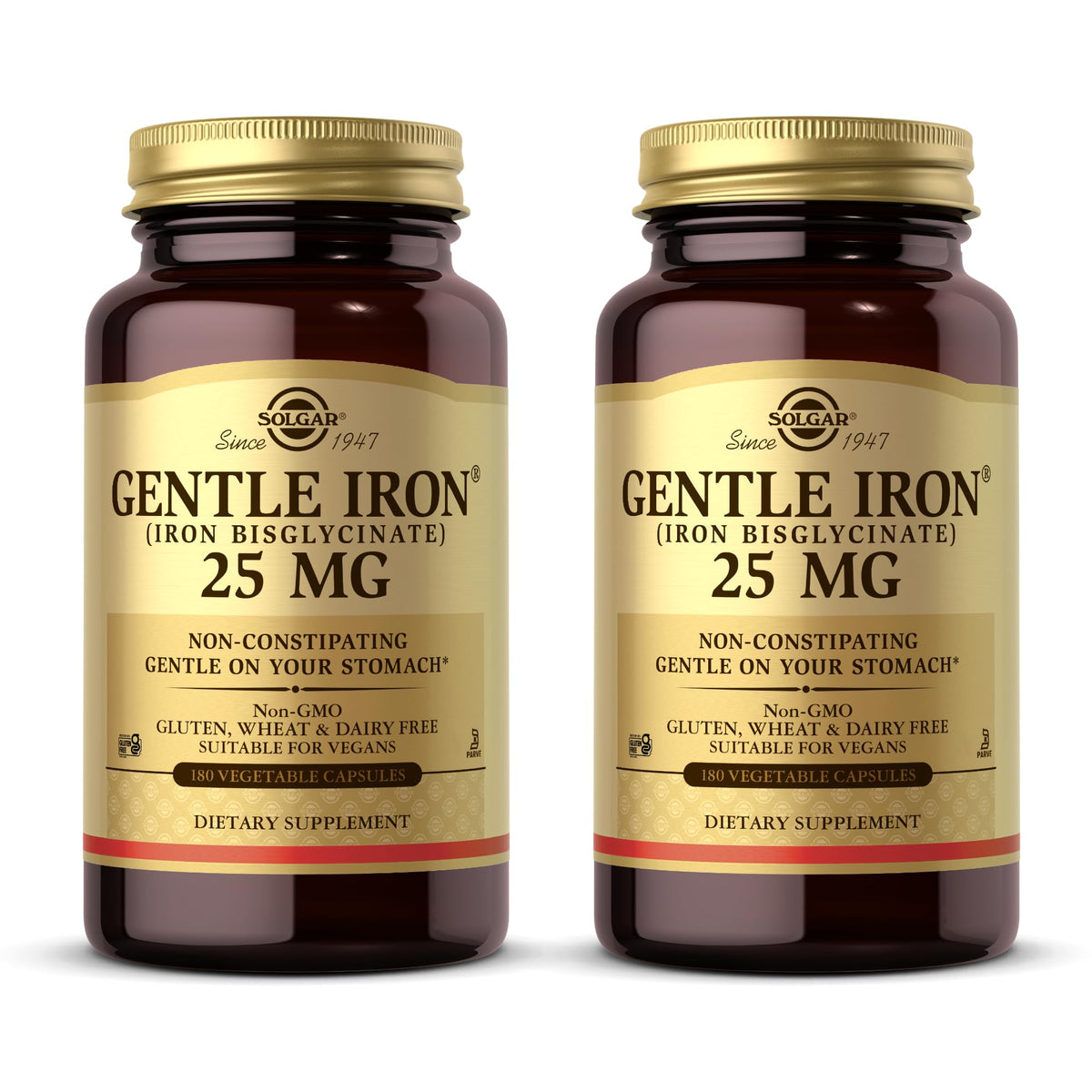 Solgar Gentle Iron 25 mg bisglycinate capsules – 2-pack front view