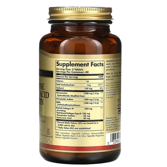Close-up of Solgar bottle label with 120 tablets